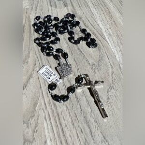 Vintage Knights of Columbus Black Beaded Italian Rosary